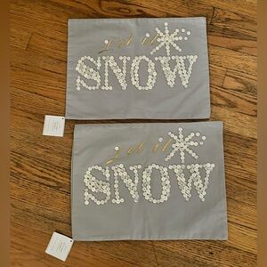 2 Pottery Barn NEW Let It Snow Pillow Covers Christmas Holiday Buttons